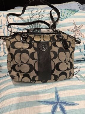 Coach Black & Tan Signature Shoulder Bag